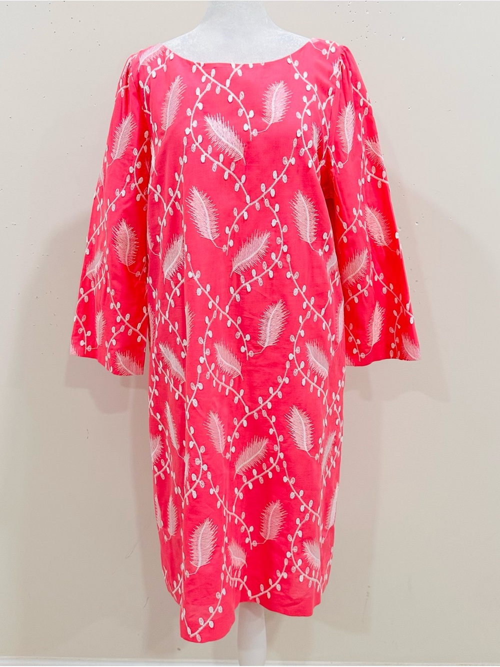 Talbots Shift Dress Graceful Garden Pink Geranium White Embroidered Cotton 14